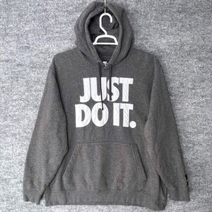 Nike Just Do It Pullover Hoodie Charcoal Grey Men's Size XXL Y2K Center Pocket